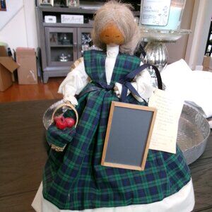Signed w/Tag Pine Baroness Handcrafted 12" Wooden Colonial TEACHER Doll w/Basket